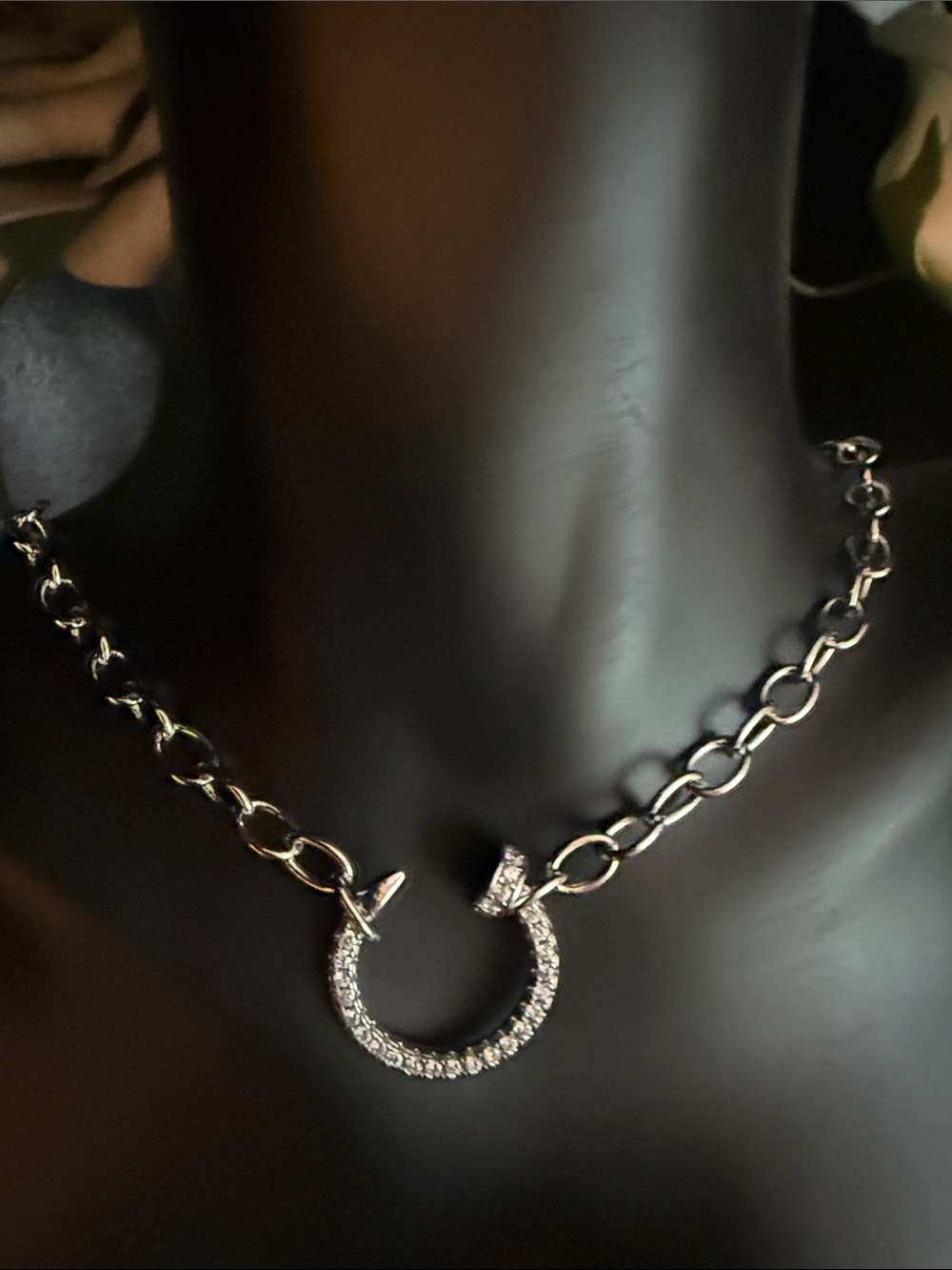 Silver Pavé Nail Pendant Chain Necklace